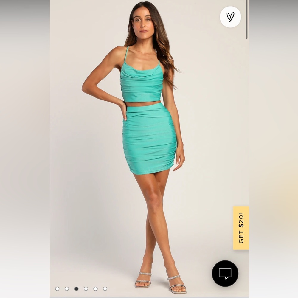 Lulu’s ‘Cant get enough’ teal lace up two piece set